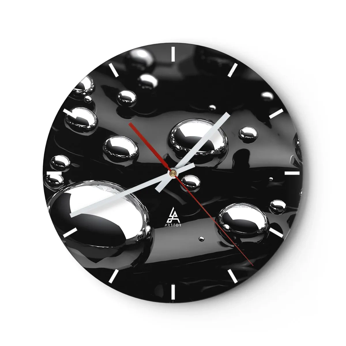Wanduhr - Glasuhr - Schwarzer Hintergrund mit schimmernden Wassertropfen - 30x30cm - Aus der schwarzen Wassertiefe - Moderne Wanddekoration für Wohnzimmer, Küche und Schlafzimmer ARTTOR