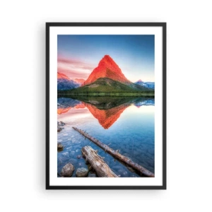 Poster in einem schwarzem Rahmen - Ein Berg, der sich in einem ruhigen See spiegelt - 50x70cm - Hitze und Kälte - Moderne Wanddekoration für Wohnzimmer und Schlafzimmer ARTTOR