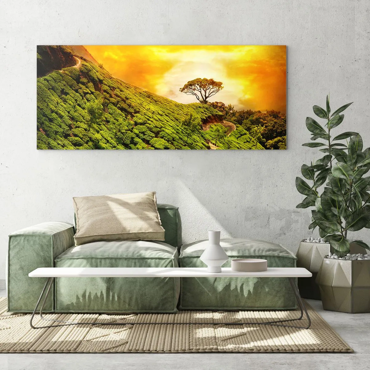 Glasbild - Bild auf glas - Ein gewundener Weg, ein grüner Hang - 90x30 cm