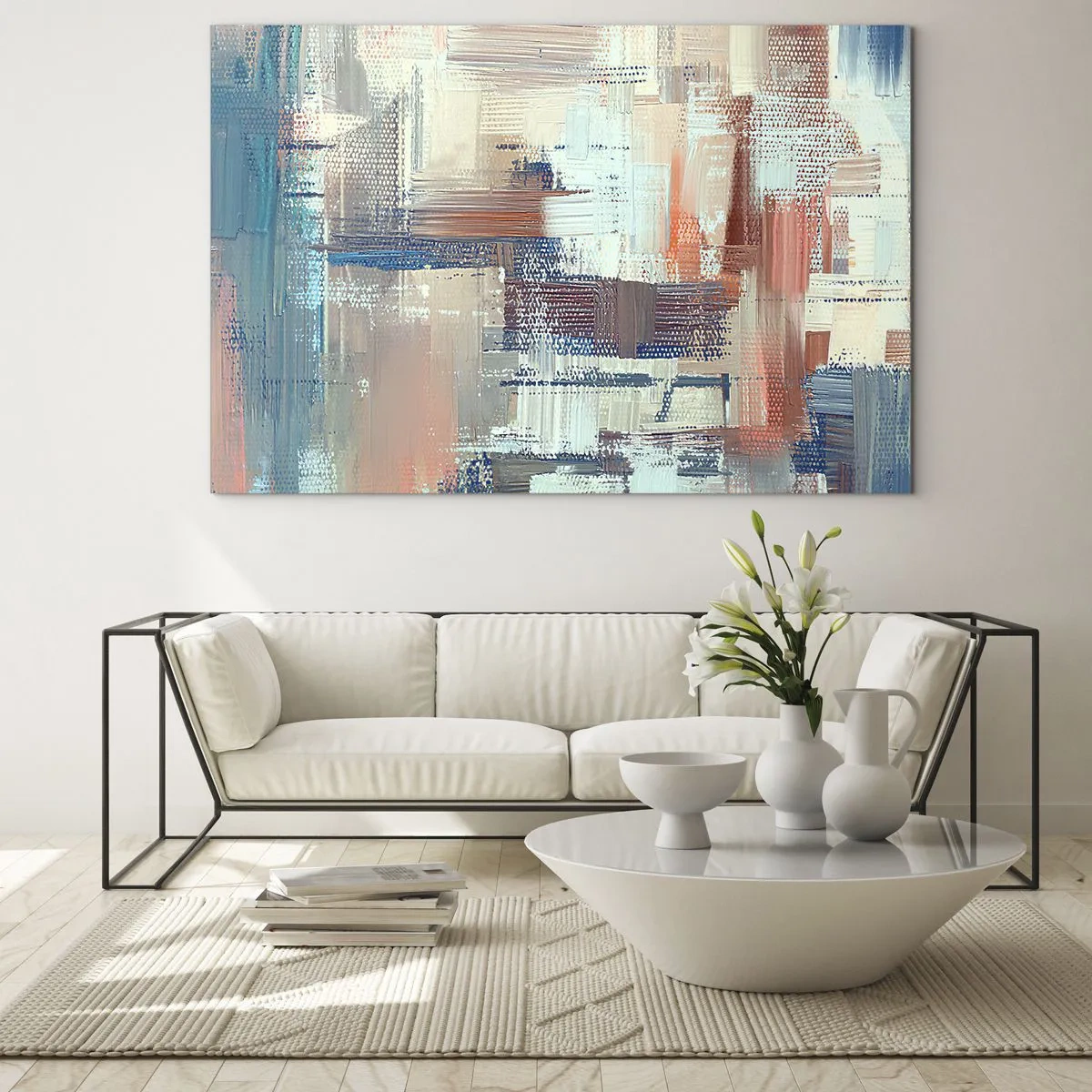 Glasbild - Bild auf glas - Bunte Abstraktion mit horizontalen und vertikalen Pinselstrichen - 120x80cm - Zum Licht kommen - Moderne Wanddekoration für Wohnzimmer und Schlafzimmer ARTTOR