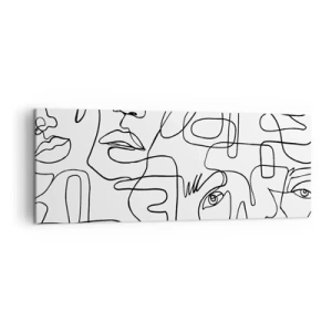 Bild auf Leinwand - Leinwandbild - Eine minimalistische Zeichnung eines Gesichts mit Linien auf hellem Hintergrund. - 140x50cm - In verworrenen Gefühlen - Moderne Wanddekoration für Wohnzimmer und Schlafzimmer ARTTOR
