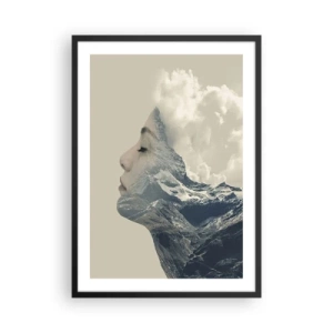 Poster in einem schwarzem Rahmen - Das Profil einer Frau verschmilzt mit einer Berglandschaft - 50x70cm - Die Schönheit der Elemente der Natur - Moderne Wanddekoration für Wohnzimmer und Schlafzimmer ARTTOR