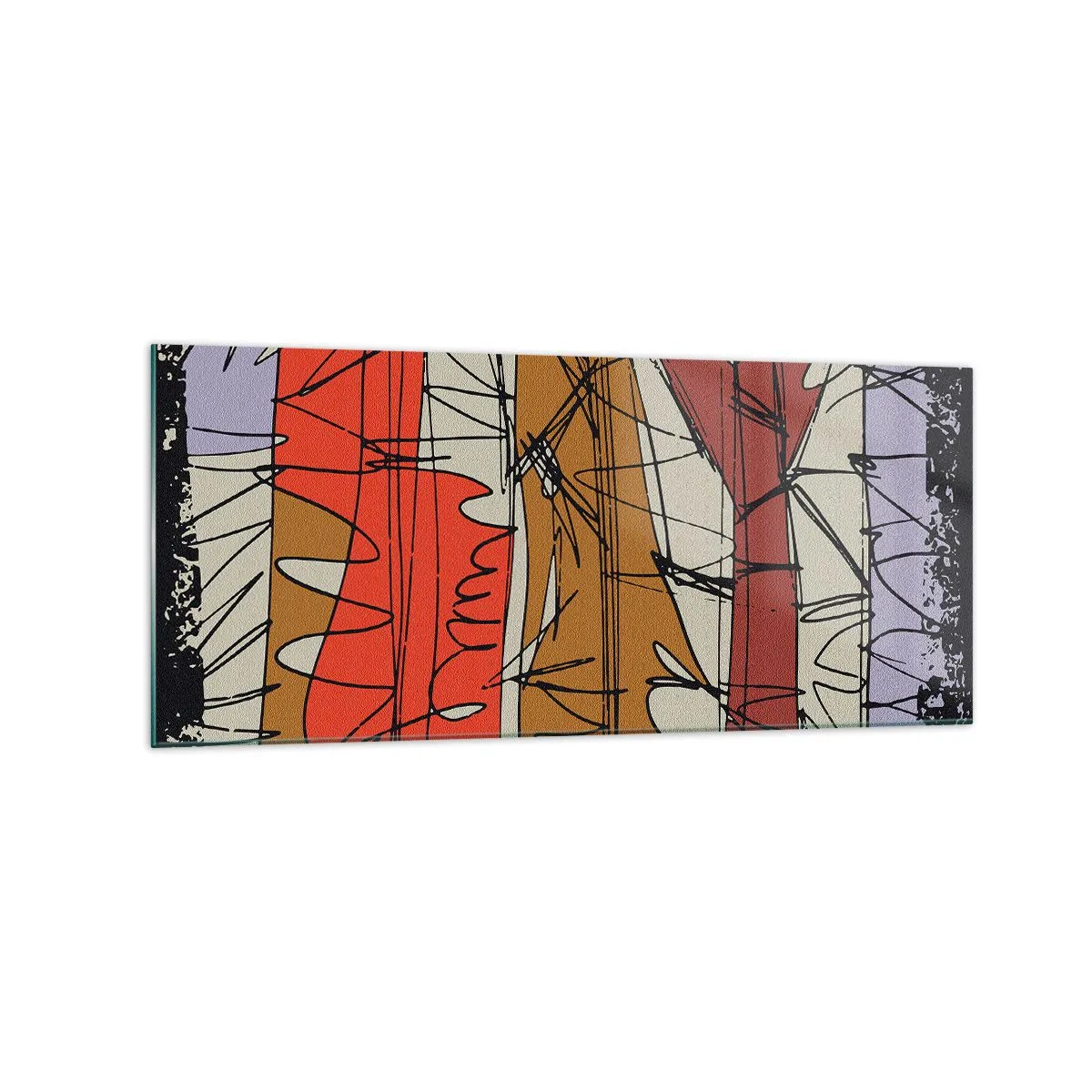 Glasbild - Bild auf glas - Abstrakte Komposition in intensiven Farben - 120x50cm - Spontane Komposition - Moderne Wanddekoration für Wohnzimmer und Schlafzimmer ARTTOR