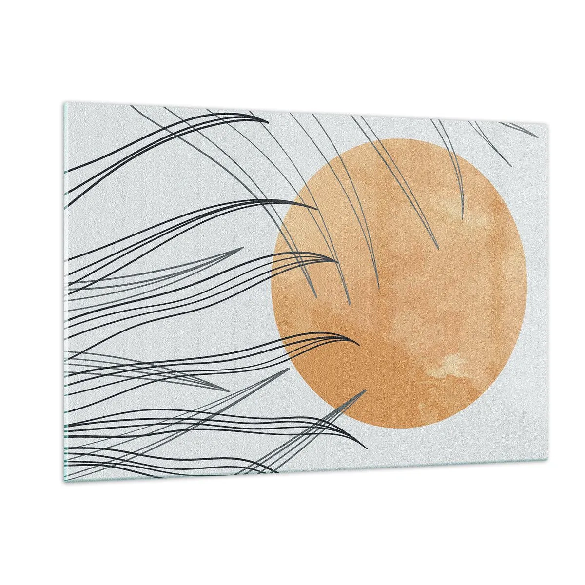 Glasbild - Bild auf glas - Orange Sonne mit dynamischen Linien auf hellem Hintergrund - 120x80cm - Immer der Sonne entgegen - Moderne Wanddekoration für Wohnzimmer und Schlafzimmer ARTTOR