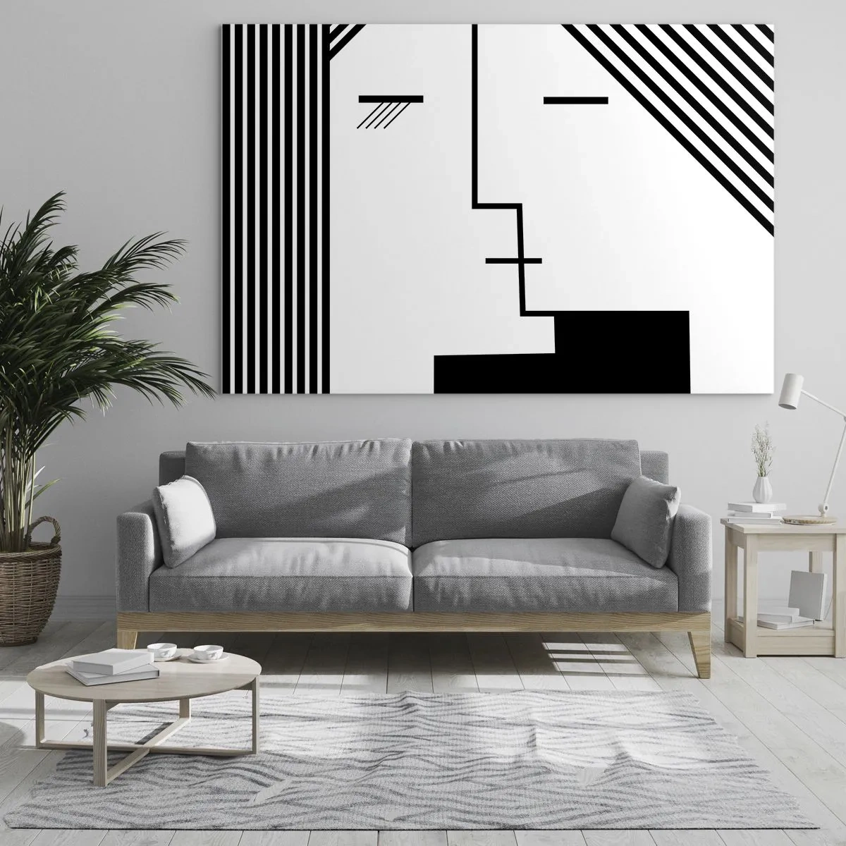 Glasbild - Bild auf glas - Eine grafische Interpretation eines Kusses im minimalistischen Stil - 70x50cm - Einfach ein Kuss - Moderne Wanddekoration für Wohnzimmer und Schlafzimmer ARTTOR