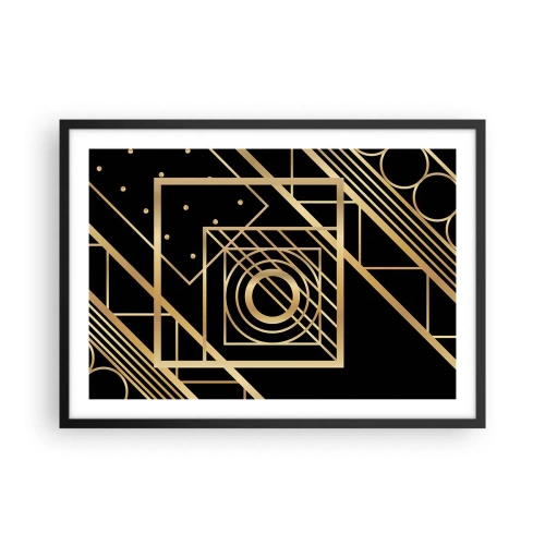 Poster in einem schwarzem Rahmen - Goldene geometrische Muster auf schwarzem Hintergrund - 70x50cm - Goldene Geometrie - Moderne Wanddekoration für Wohnzimmer und Schlafzimmer ARTTOR