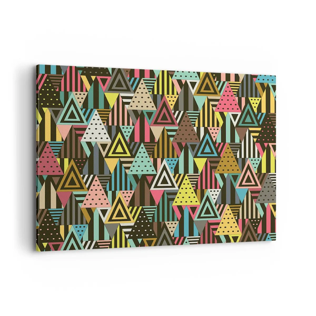Bild auf Leinwand - Leinwandbild - Buntes geometrisches Muster mit Dreiecken und Linien - 100x70cm - Im Rhythmus auf drei - Moderne Wanddekoration für Wohnzimmer und Schlafzimmer ARTTOR