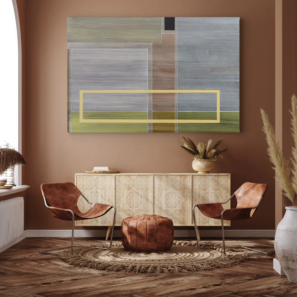 Bild auf Leinwand - Leinwandbild - Geometrische Komposition in Pastellfarben mit Rechtecken - 120x80cm - Einfach und ruhig - Moderne Wanddekoration für Wohnzimmer und Schlafzimmer ARTTOR