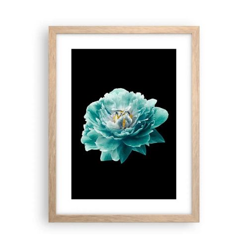 Poster in einem Rahmen aus heller Eiche - Blaue und goldene Blütenblätter - 30x40 cm