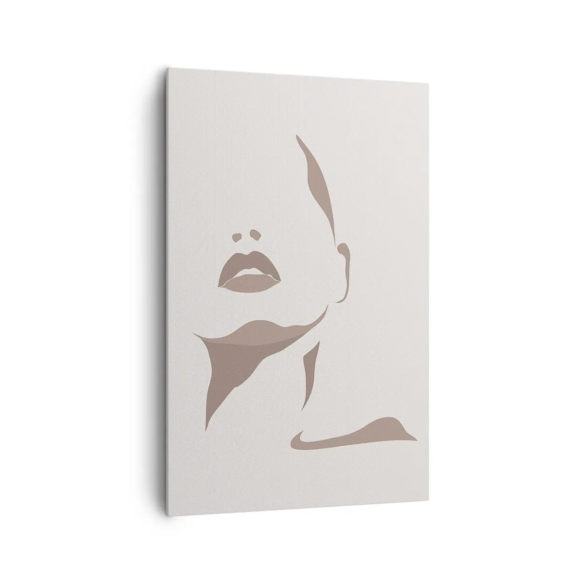 Bild auf Leinwand - Leinwandbild - Minimalistische Kontur eines Frauengesichts in zarten Beigetönen - 80x120cm - Aus Licht und Schatten - Moderne Wanddekoration für Wohnzimmer und Schlafzimmer ARTTOR