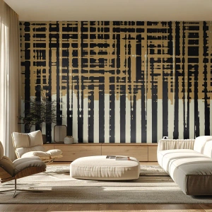 Fototapete Premium Sand - Geometrische Abstraktion mit vertikalen und horizontalen Linien in Brauntönen. - 100x70cm - Architektonische Abstraktion - Moderne Wanddekoration für Wohnzimmer und Schlafzimmer ARTTOR