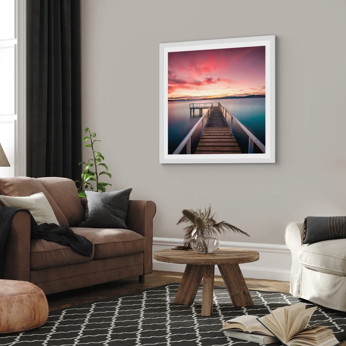 Poster in einem weißen Rahmen - Die sanfte Flamme des Abends - 50x50 cm