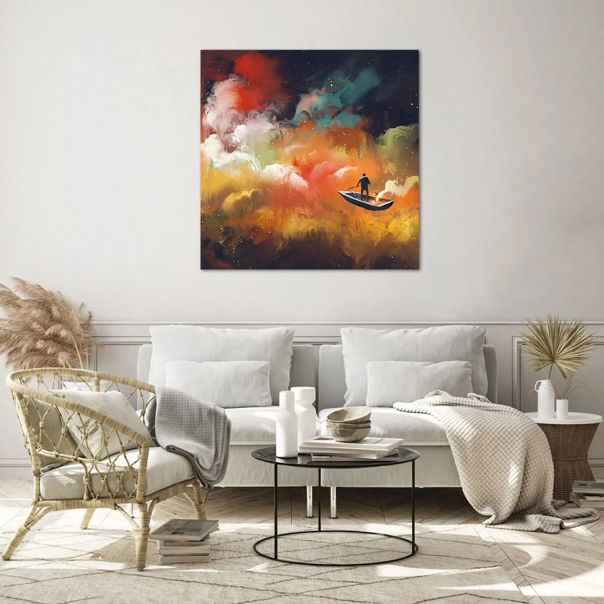 Glasbild - Bild auf glas - Mit dem Boot durch die Galaxie - 70x70 cm