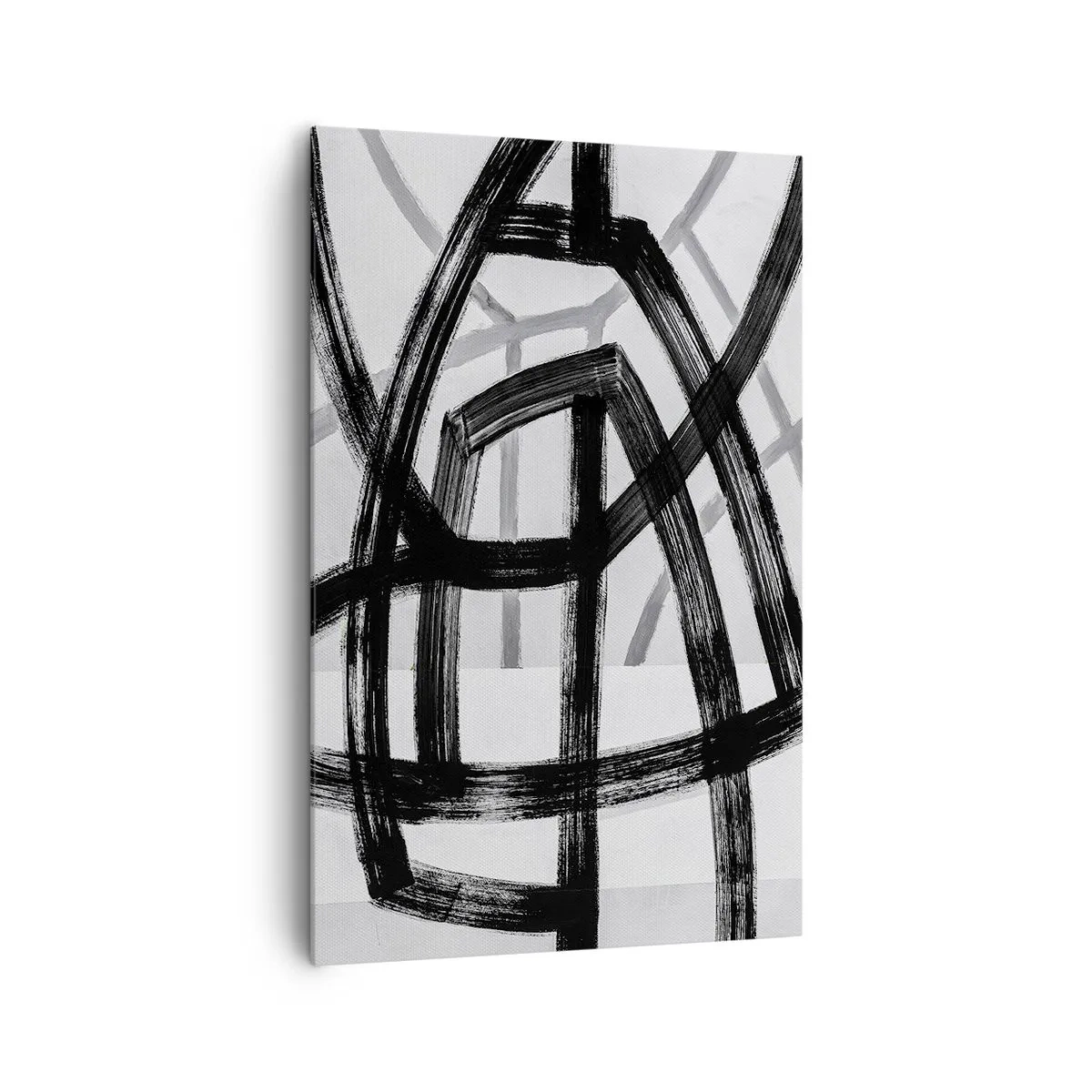 Bild auf Leinwand - Leinwandbild - Schwarz-weiße abstrakte Linien, die sich auf hellem Hintergrund kreuzen - 80x120cm - Bautiefe - Moderne Wanddekoration für Wohnzimmer und Schlafzimmer ARTTOR