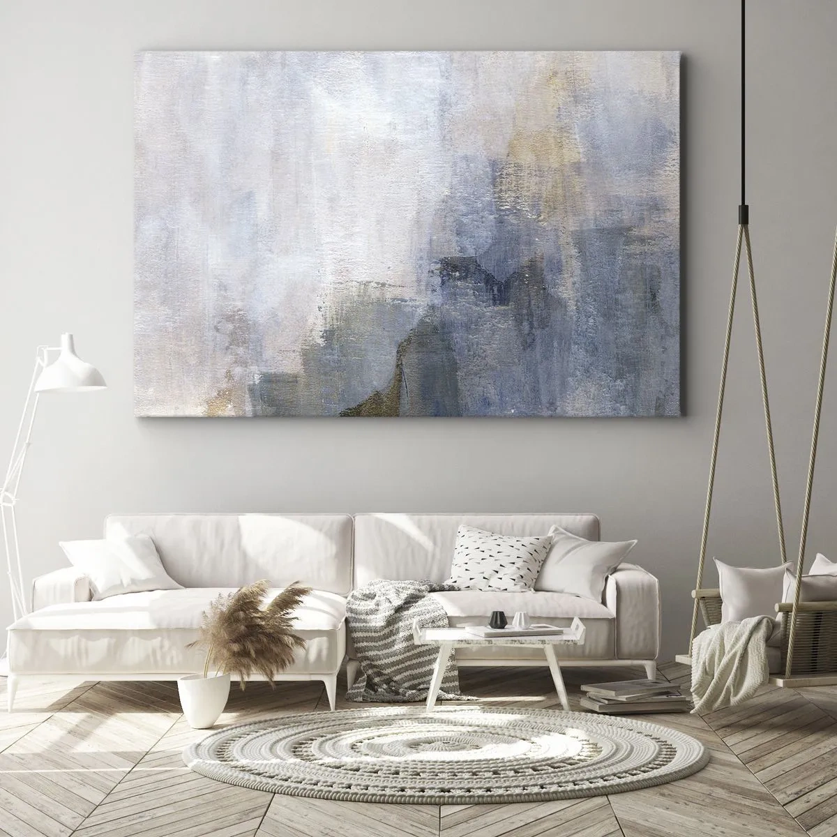 Bild auf Leinwand - Leinwandbild - Dezente abstrakte Punkte in Blau- und Beigetönen - 120x80cm - Farbtöne und Akkorde - Moderne Wanddekoration für Wohnzimmer und Schlafzimmer ARTTOR