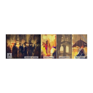 Fototapeten Muster Premium Canvas - Anhänger des Regens - Stadt, Menschen, Regenschirm - 100x30 cm