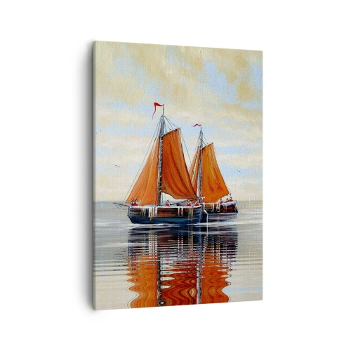Bild auf Leinwand - Leinwandbild - Zweimast-Segelboote in ruhigem Wasser - 50x70cm - Hey, Segel, Matrose ... - Moderne Wanddekoration für Wohnzimmer und Schlafzimmer ARTTOR