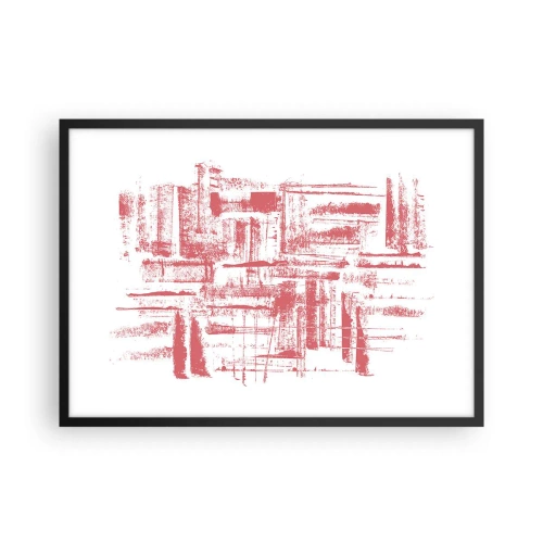Poster in einem schwarzem Rahmen - Abstrakte rosa Texturen auf weißem Hintergrund - 70x50cm - Die rote Stadt - Moderne Wanddekoration für Wohnzimmer und Schlafzimmer ARTTOR