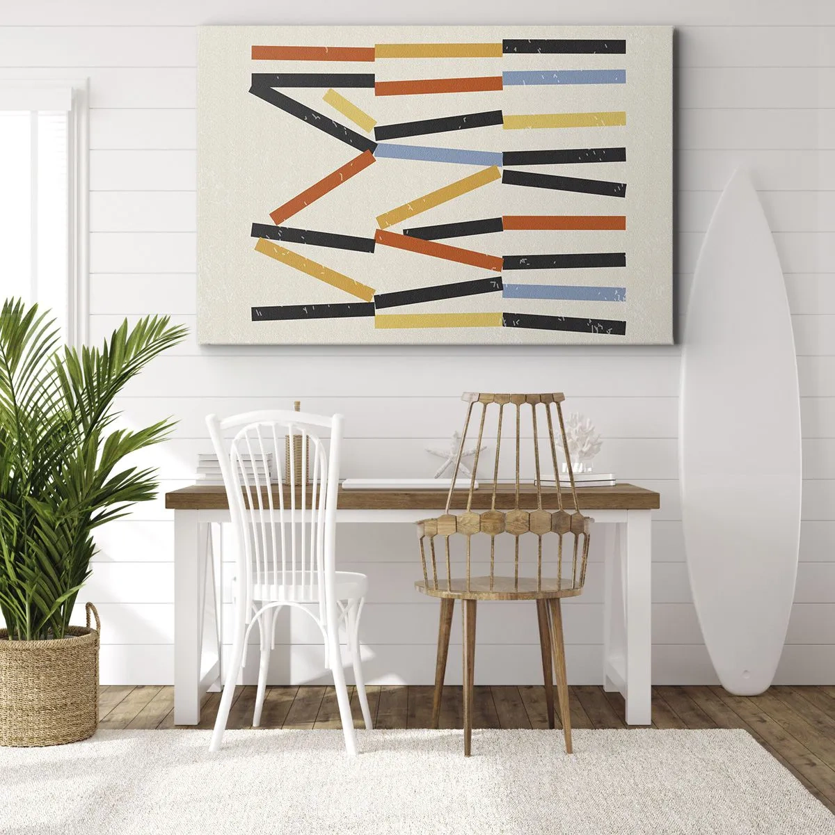 Bild auf Leinwand - Leinwandbild - Abstrakte Komposition mit farbigen und schwarzen Rechtecken in horizontaler Anordnung - 120x80cm - Komposition auf der Ebene - Moderne Wanddekoration für Wohnzimmer und Schlafzimmer ARTTOR