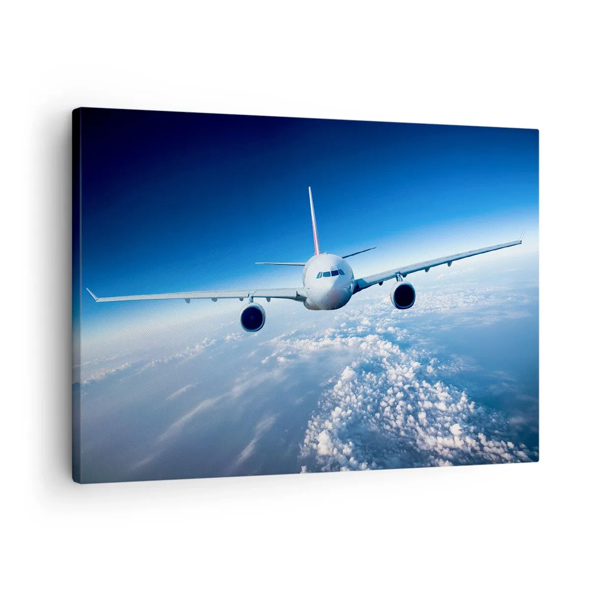 Bild auf Leinwand - Leinwandbild - Ein Flugzeug fliegt über den Wolken vor blauem Himmel - 70x50cm - Ich fliege, weil ich es kann - Moderne Wanddekoration für Wohnzimmer und Schlafzimmer ARTTOR