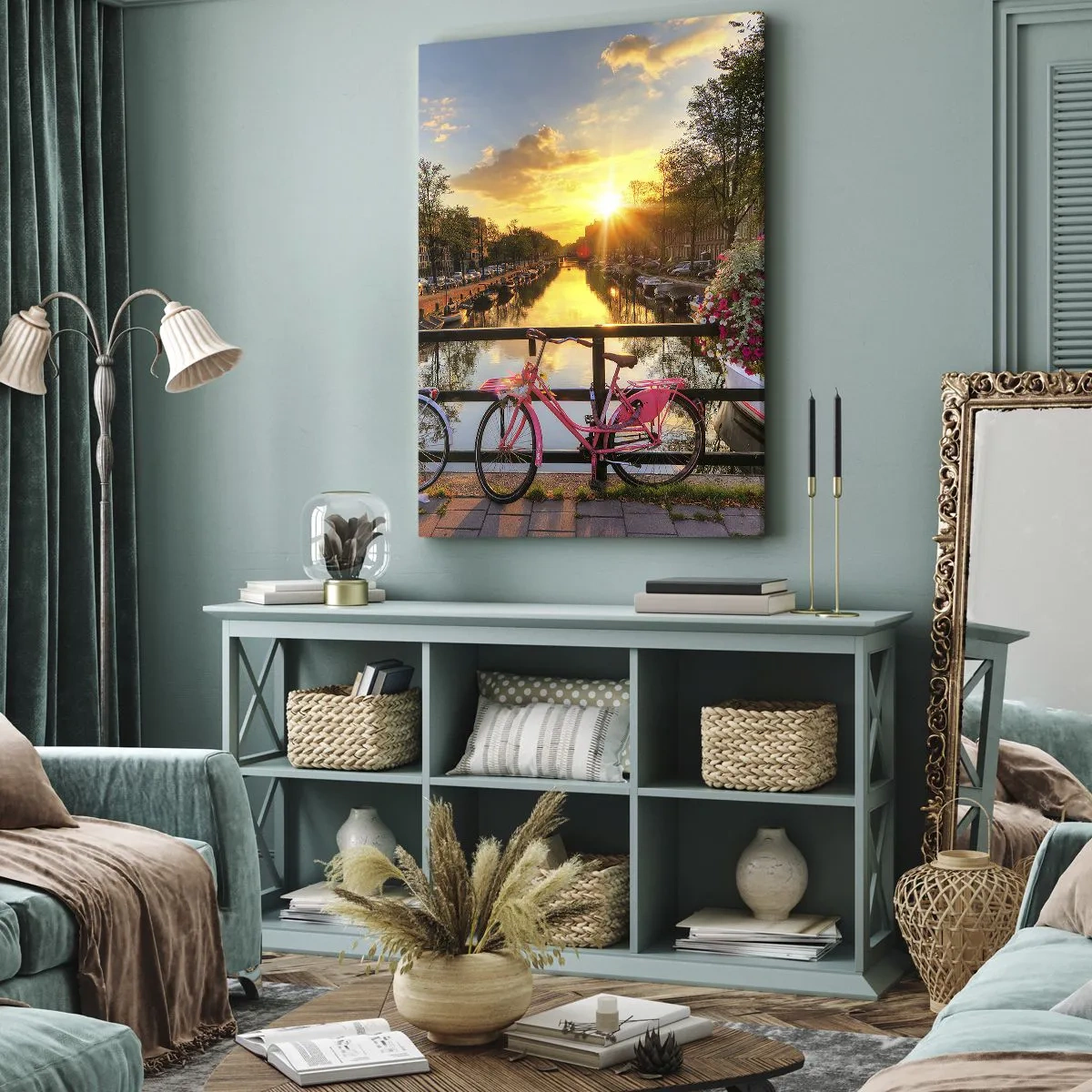 Bild auf Leinwand - Leinwandbild - Frühlingsmorgen in Amsterdam - 45x80 cm