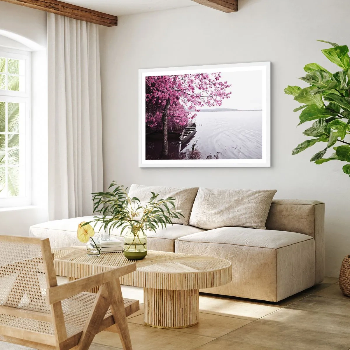 Poster in einem weißen Rahmen - In rosa Stille - 70x50 cm
