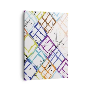 Bild auf Leinwand - Leinwandbild - Bunte Abstraktion mit geometrischen Formen auf weißem Hintergrund - 50x70cm - Zellen zu vermieten - Moderne Wanddekoration für Wohnzimmer und Schlafzimmer ARTTOR
