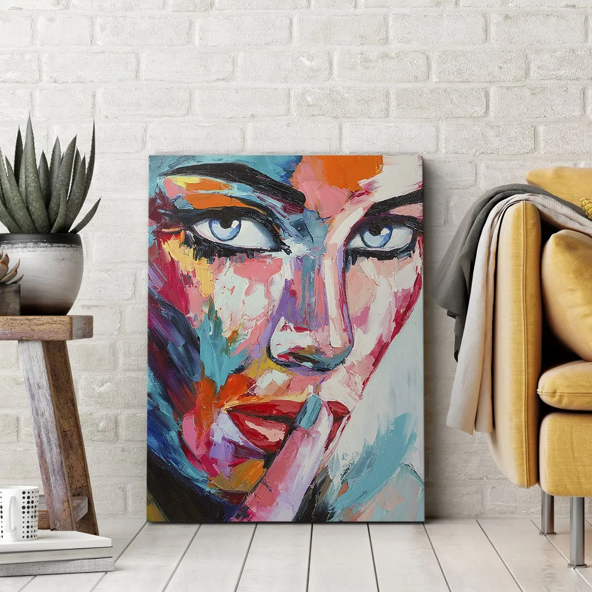 Bild auf Leinwand - Leinwandbild - Farbenfrohes Porträt einer Frau im abstrakten Stil - 80x120cm - Unser erstes Geheimnis - Moderne Wanddekoration für Wohnzimmer und Schlafzimmer ARTTOR