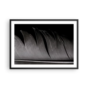 Poster in einem schwarzem Rahmen - Schwarz-weiße Federstruktur im minimalistischen Stil - 70x50cm - Stift – ein wunderbares Design - Moderne Wanddekoration für Wohnzimmer und Schlafzimmer ARTTOR