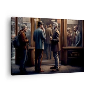 Bild auf Leinwand - Leinwandbild - Straßenszene mit Menschen vor einem Retro-Café - 70x50cm - Gute Zeit des Tages - Moderne Wanddekoration für Wohnzimmer und Schlafzimmer ARTTOR