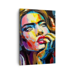 Bild auf Leinwand - Leinwandbild - Farbenfrohes Frauenporträt im expressionistischen Stil - 50x70cm - Träume fliegen am Himmel wie Vögel - Moderne Wanddekoration für Wohnzimmer und Schlafzimmer ARTTOR