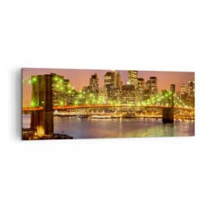 Bild auf Leinwand - Leinwandbild - Beleuchtete Brücke in einer modernen Stadt bei Nacht - 140x50cm - Hier geht das Licht nie aus - Moderne Wanddekoration für Wohnzimmer und Schlafzimmer ARTTOR