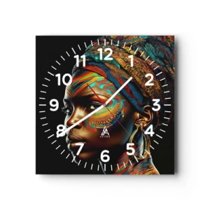 Wanduhr - Glasuhr - Afrikanische Königin - 40x40 cm