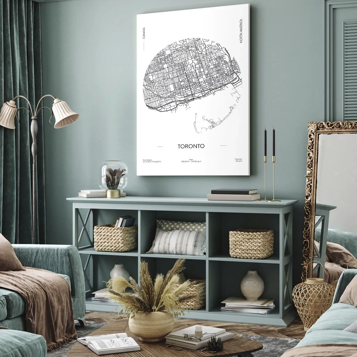 Bild auf Leinwand - Leinwandbild - Eine Karte von Toronto im minimalistischen Schwarz-Weiß-Stil - 50x70cm - Anatomie von Toronto - Moderne Wanddekoration für Wohnzimmer und Schlafzimmer ARTTOR