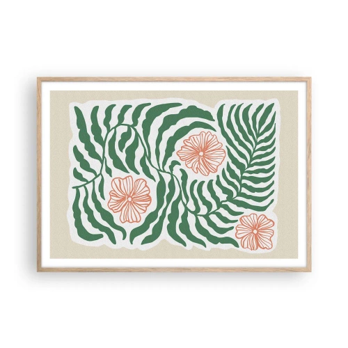 Poster in einem Rahmen aus heller Eiche - Aufgeblüht in Grün - 100x70 cm