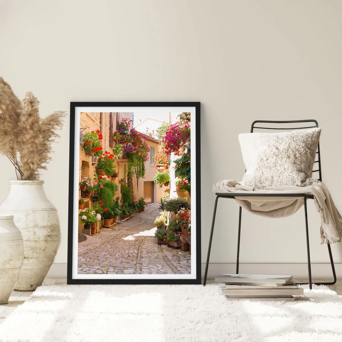 Poster in einem schwarzem Rahmen - In der Flut Blumen - 40x50 cm