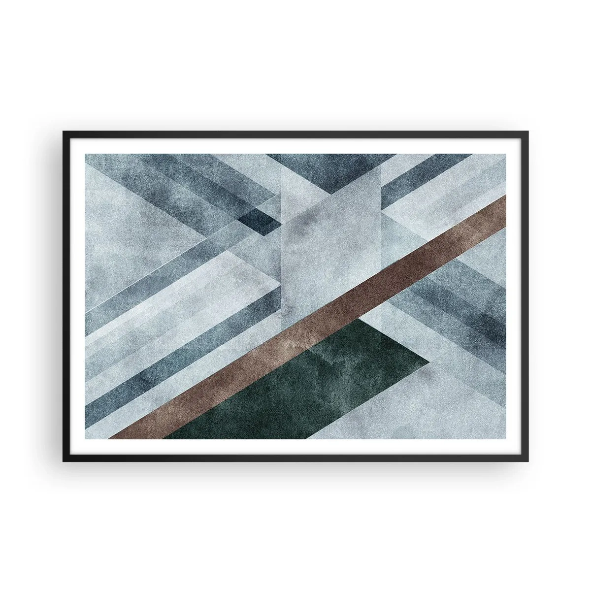 Poster in einem schwarzem Rahmen - Geometrische Formen in kühlen Blau- und Brauntönen - 100x70cm - Anspruchsvolle Eleganz der Geometrie - Moderne Wanddekoration für Wohnzimmer und Schlafzimmer ARTTOR