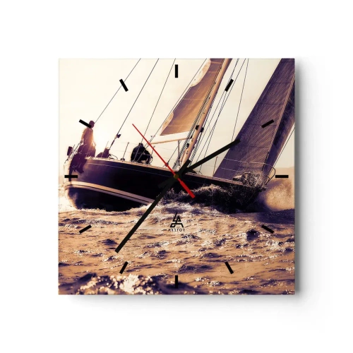 Wanduhr - Glasuhr - Eine Yacht auf stürmischer See im Licht der untergehenden Sonne - 30x30cm - Segle, Seemann - Moderne Wanddekoration für Wohnzimmer und Schlafzimmer ARTTOR