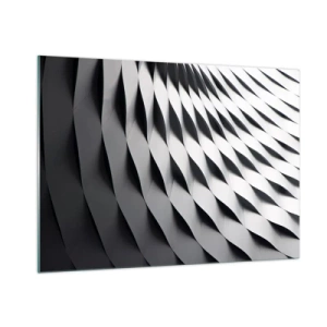 Glasbild - Bild auf glas - Eine abstrakte schwarz-weiße Struktur, die an wellenförmige Formen erinnert. - 100x70cm - Auf der Oberfläche der Wellen - Moderne Wanddekoration für Wohnzimmer und Schlafzimmer ARTTOR