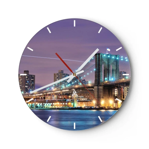 Wanduhr - Glasuhr - Eine nachts beleuchtete Brücke über den Fluss mit Blick auf die Stadt - 30x30cm - Seit vielen Jahren die Brooklyn Bridge - Moderne Wanddekoration für Wohnzimmer, Küche und Schlafzimmer ARTTOR