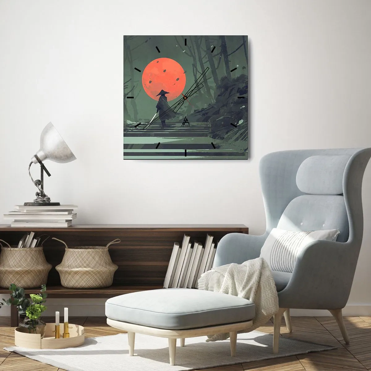 Wanduhr - Glasuhr - Krieger des Roten Mondes - 40x40 cm