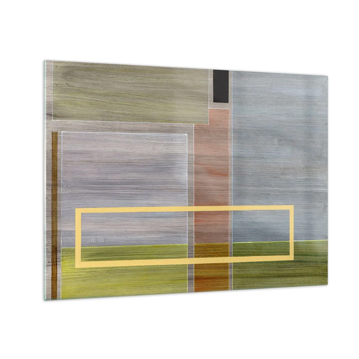 Glasbild - Bild auf glas - Moderne Abstraktion mit rechteckigen Formen und erdigen Farben - 70x50cm - Einfach und ruhig - Moderne Wanddekoration für Wohnzimmer und Schlafzimmer ARTTOR