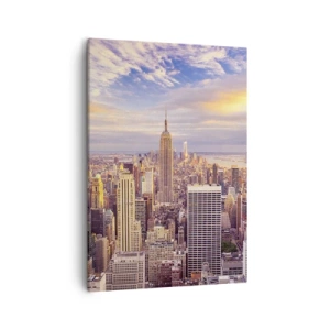 Bild auf Leinwand - Leinwandbild - Panorama einer modernen Stadt mit Wolkenkratzern bei Sonnenuntergang - 50x70cm - Nur nach den Wolken greifen - Moderne Wanddekoration für Wohnzimmer und Schlafzimmer ARTTOR