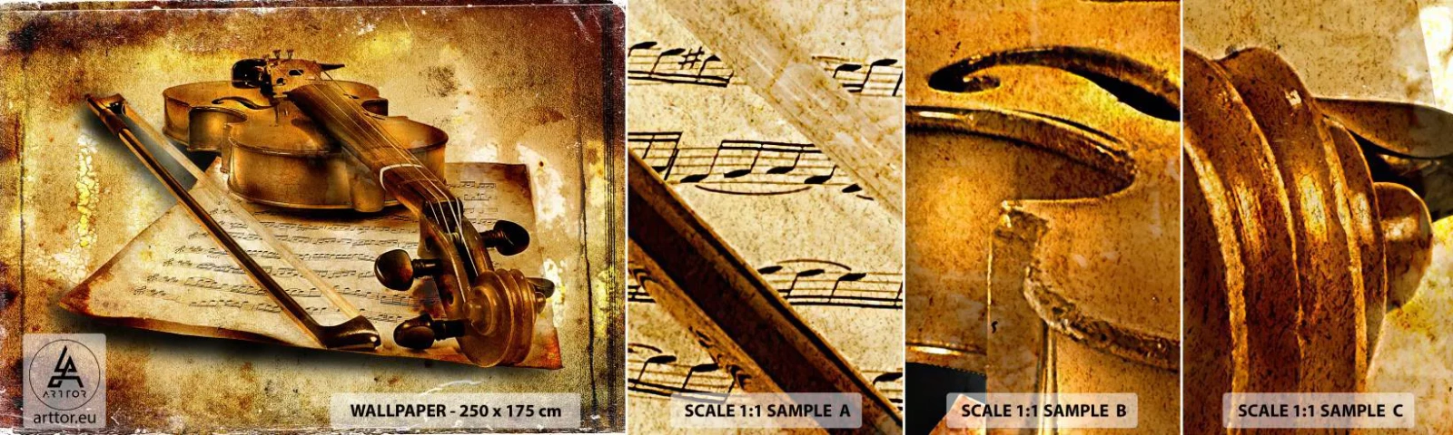 Fototapetenmuster Standard Eco - Ein Virtuose dringend benötigt - Geige, Musik, Musiknoten - 100x30 cm