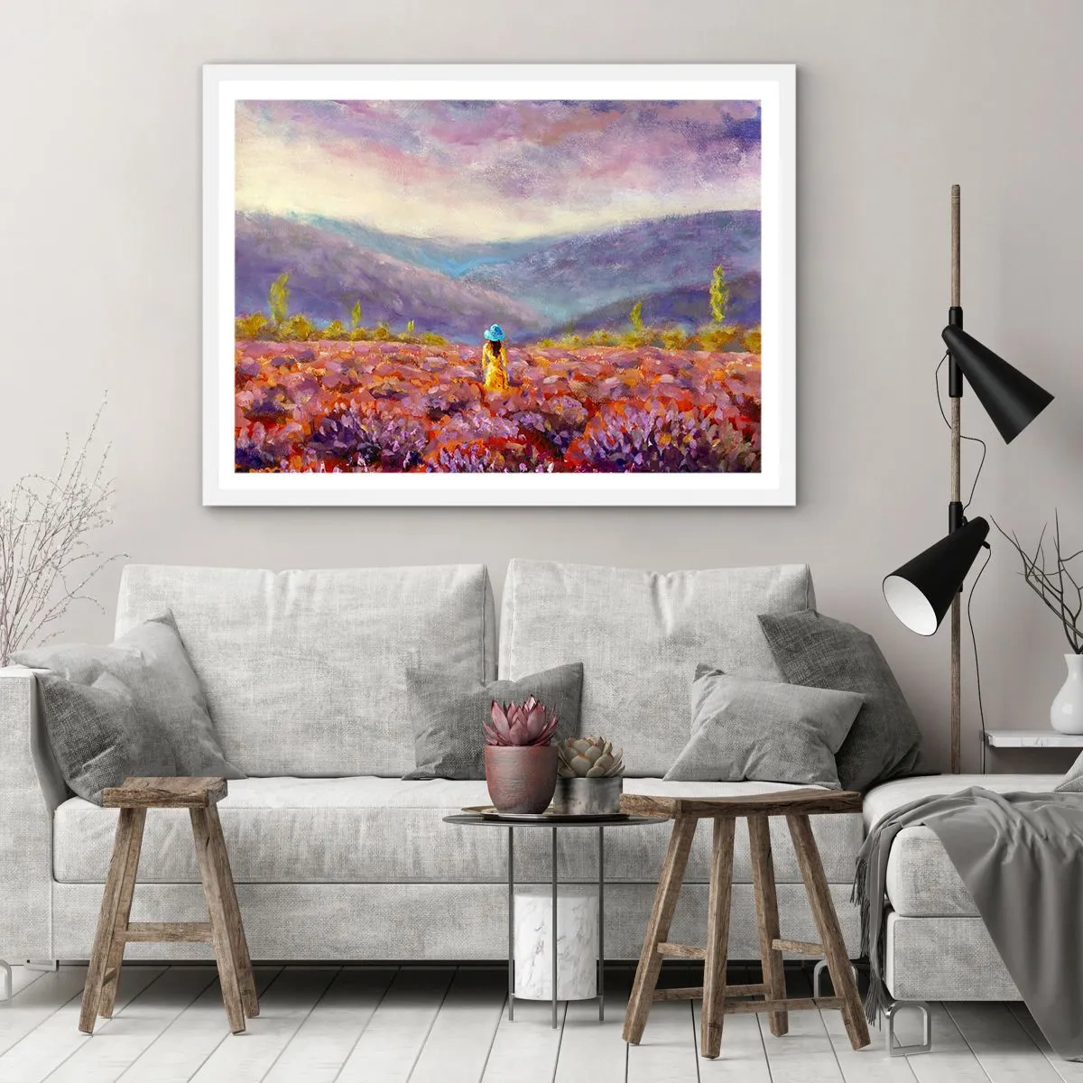 Poster in einem weißen Rahmen - In einer Lavendelwelt - 70x50 cm