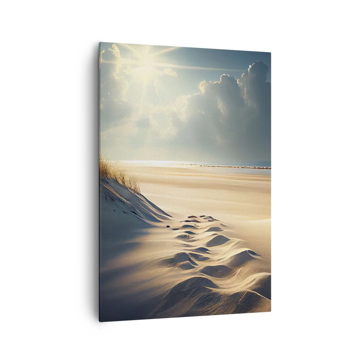 Bild auf Leinwand - Leinwandbild - Goldene Dünen am Strand bei Sonnenuntergang mit Blick auf das Meer - 70x100cm - Beruhigende Landschaft - Moderne Wanddekoration für Wohnzimmer und Schlafzimmer ARTTOR