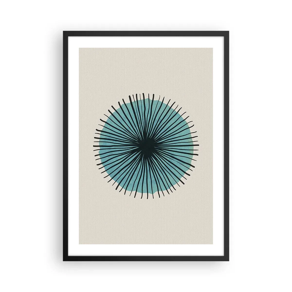 Poster in einem schwarzem Rahmen - Geometrisches Muster in Form eines radialen Kreises - 50x70cm - Strahlend im Blau - Moderne Wanddekoration für Wohnzimmer und Schlafzimmer ARTTOR