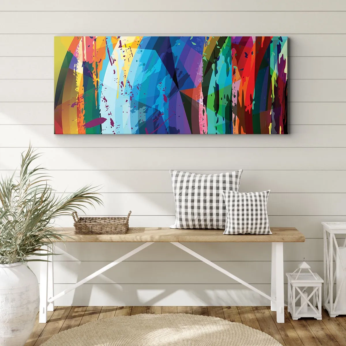 Bild auf Leinwand - Leinwandbild - Bunte Abstraktion in dynamischen Mustern und Formen - 120x50cm - Farbenfroher Schwindel - Moderne Wanddekoration für Wohnzimmer und Schlafzimmer ARTTOR