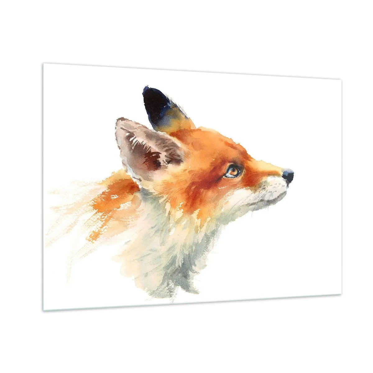Glasbild - Bild auf glas - Aquarell-Illustration eines Fuchses, der in die Ferne blickt - 100x70cm - Man kann nie vorsichtig genug sein - Moderne Wanddekoration für Wohnzimmer und Schlafzimmer ARTTOR