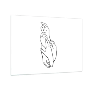 Glasbild - Bild auf glas - Eine subtile lineare Zeichnung gefalteter Hände auf weißem Hintergrund. - 70x50cm - Gute Geste - Moderne Wanddekoration für Wohnzimmer und Schlafzimmer ARTTOR